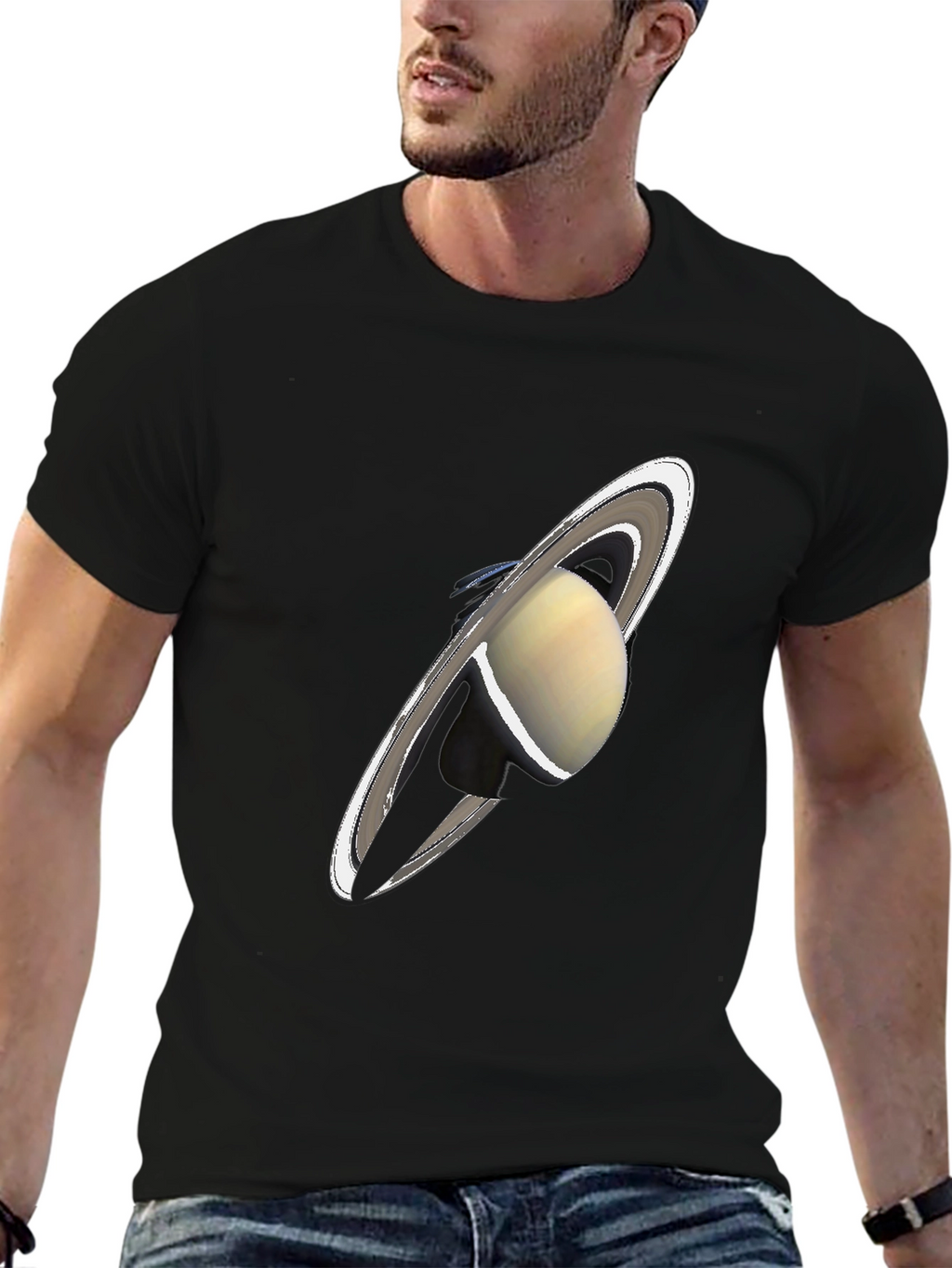 Saturn Graphic Black T-Shirt - Celestial Style