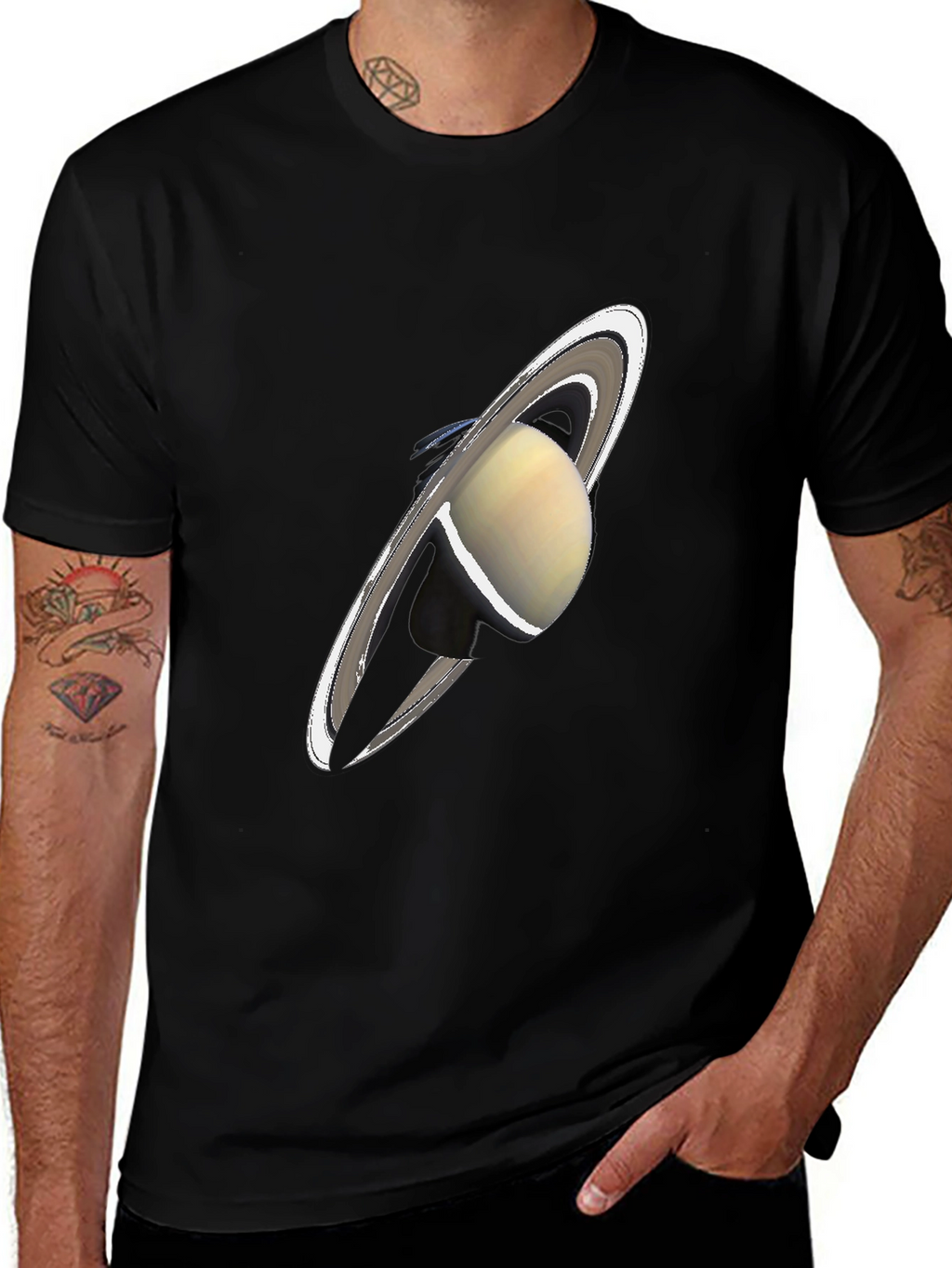 Saturn Graphic Black T-Shirt - Celestial Style