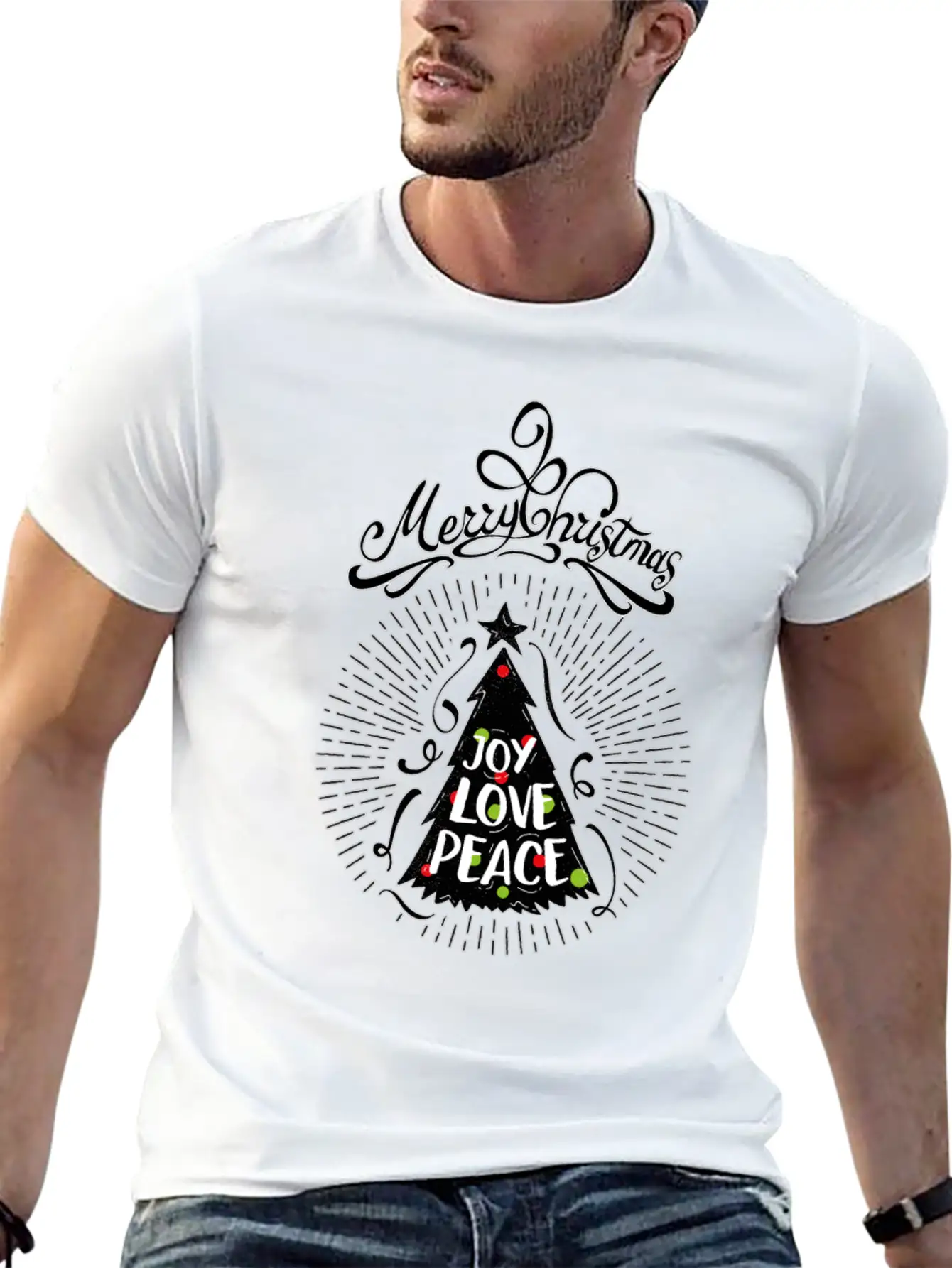 Joy,Love, Peace- Merry Christmas Design,Xmas Tree Classic Cotton Tee – Unisex Comfort For Any Season