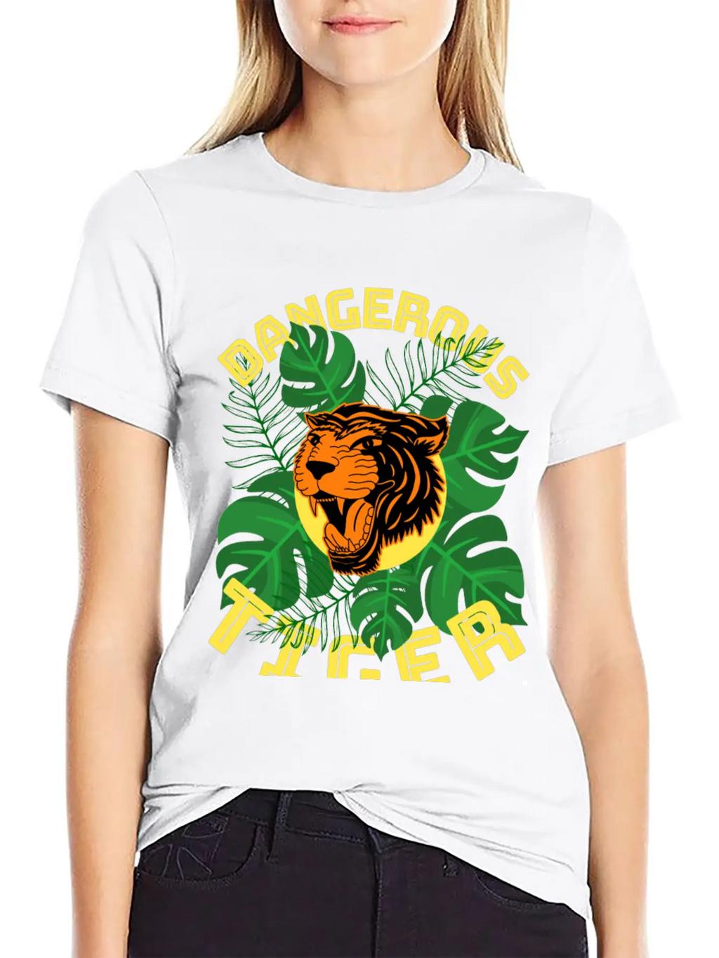 Jungle Tiger Dangerous Animal Leaves Gift Breathable Graphic T-Shirt – Perfect For Casual Days