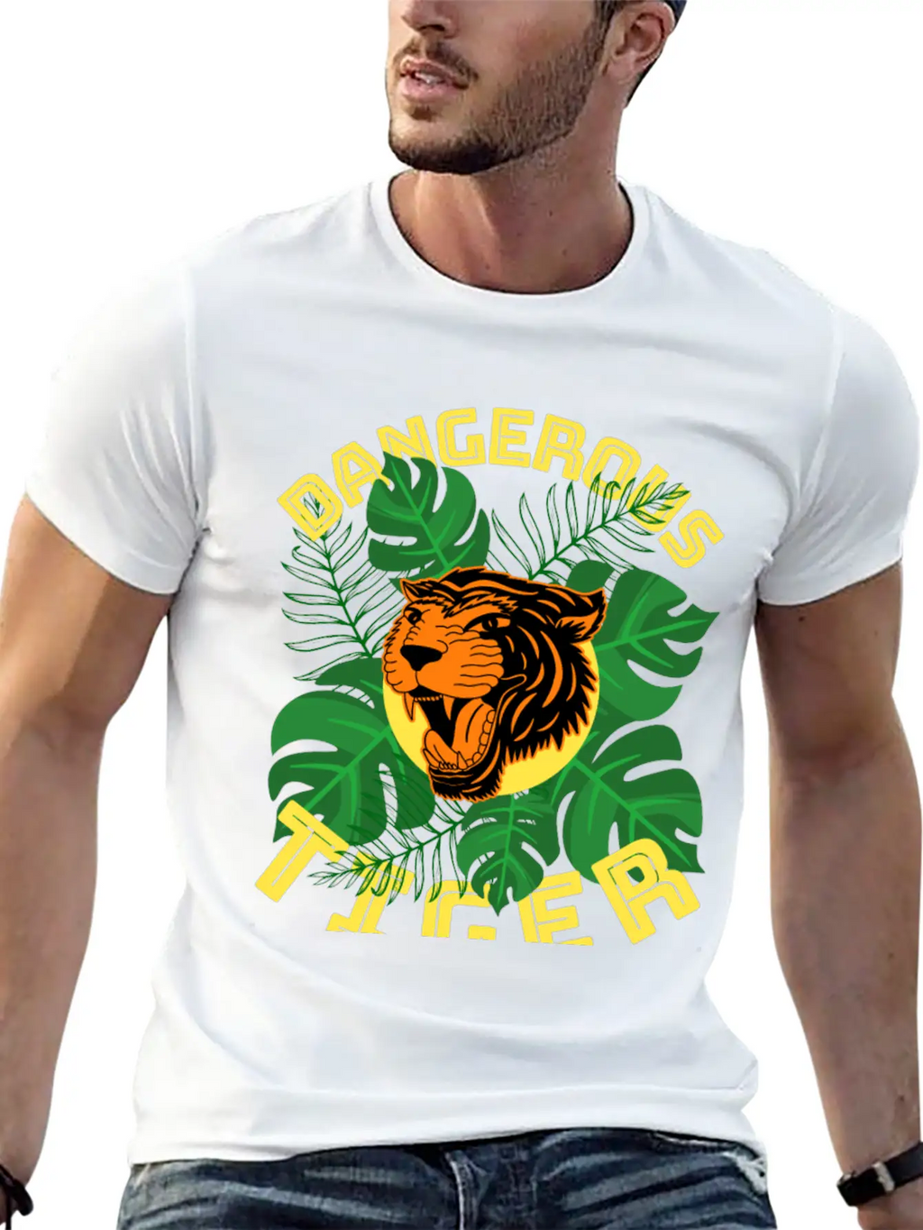 Jungle Tiger Dangerous Animal Leaves Gift Breathable Graphic T-Shirt – Perfect For Casual Days