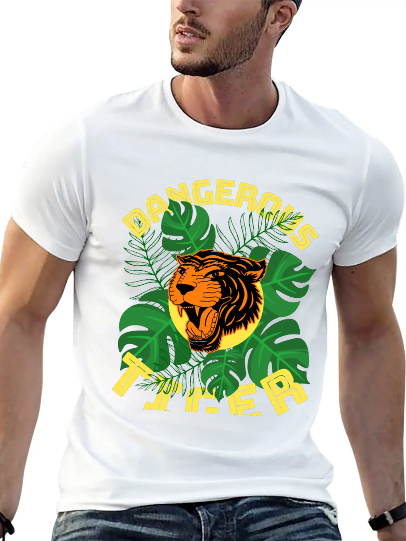 Jungle Tiger Dangerous Animal Leaves Gift Breathable Graphic T-Shirt – Perfect For Casual Days