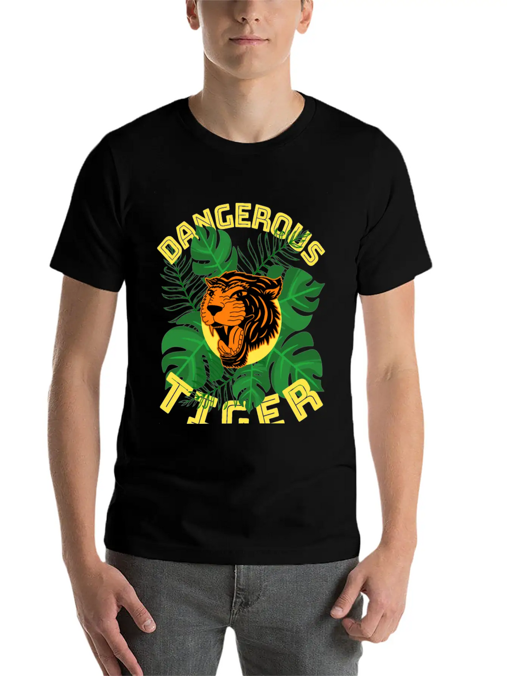 Jungle Tiger Dangerous Animal Leaves Gift Breathable Graphic T-Shirt – Perfect For Casual Days