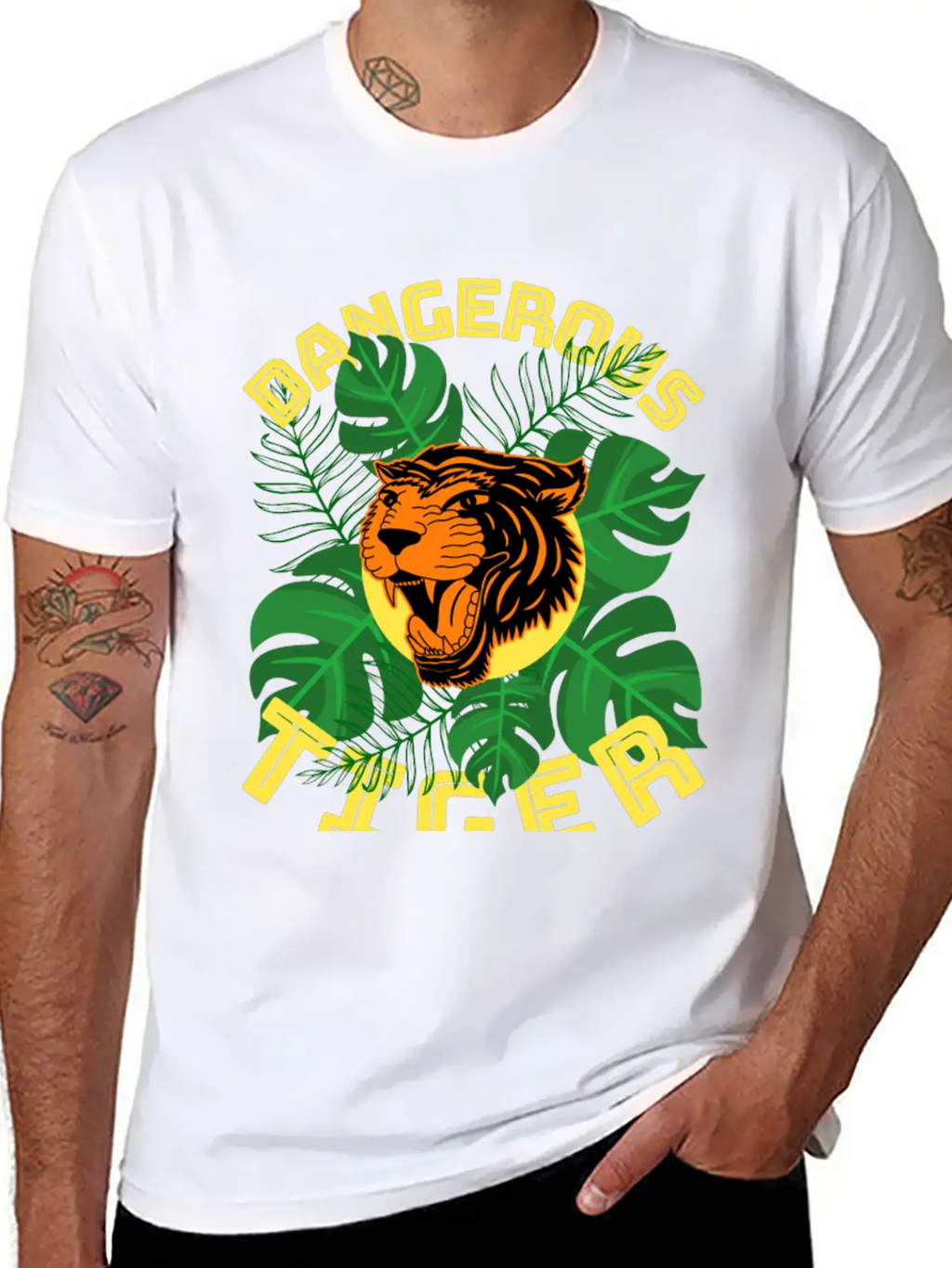 Jungle Tiger Dangerous Animal Leaves Gift Breathable Graphic T-Shirt – Perfect For Casual Days