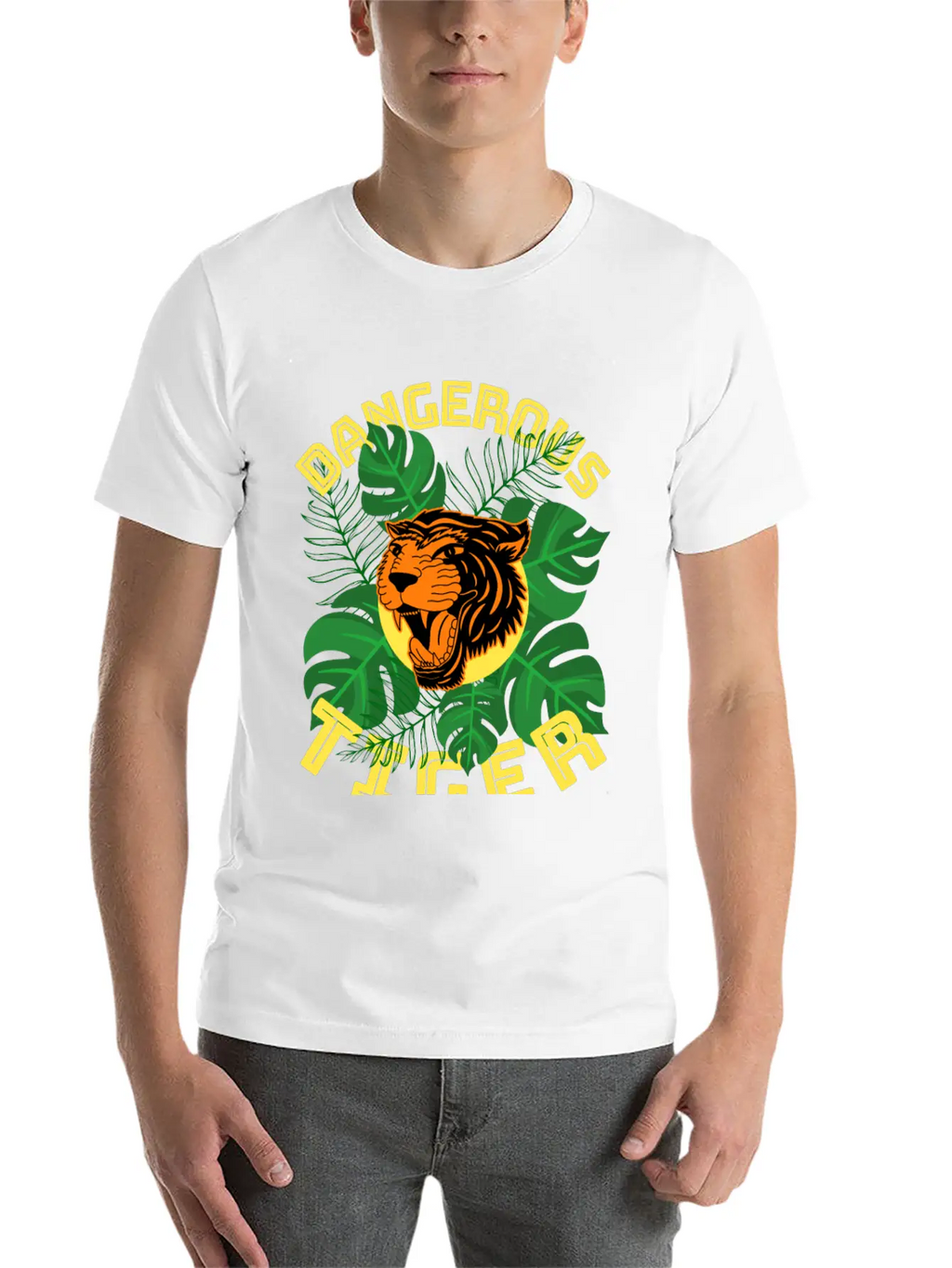 Jungle Tiger Dangerous Animal Leaves Gift Breathable Graphic T-Shirt – Perfect For Casual Days