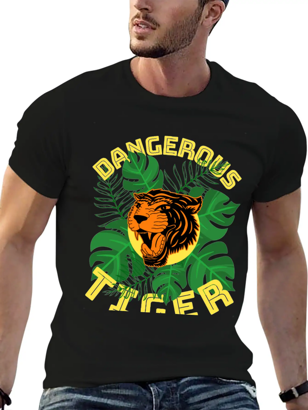 Jungle Tiger Dangerous Animal Leaves Gift Breathable Graphic T-Shirt – Perfect For Casual Days