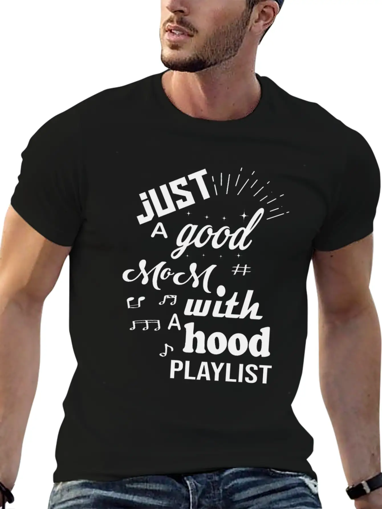Just A Good Mom With A Hood Playlist Breathable Graphic T-Shirt – Perfect For Casual Days