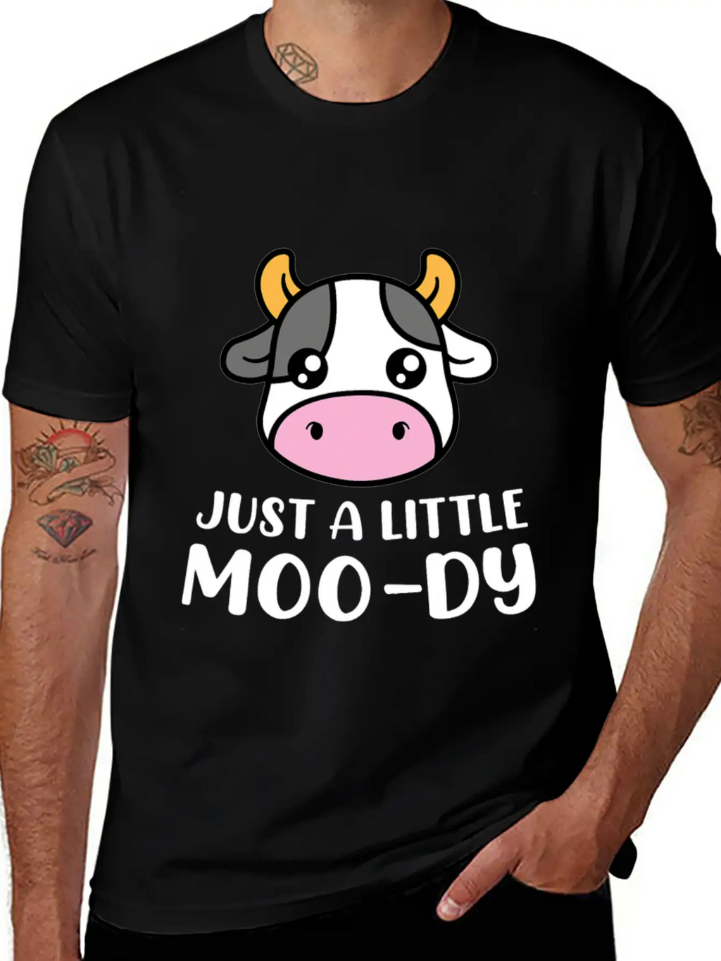 Just A Little MooDy Cute Cow Lover Farmer Animal Basic Graphic T-Shirt – Daily Comfort In Soft Cotton