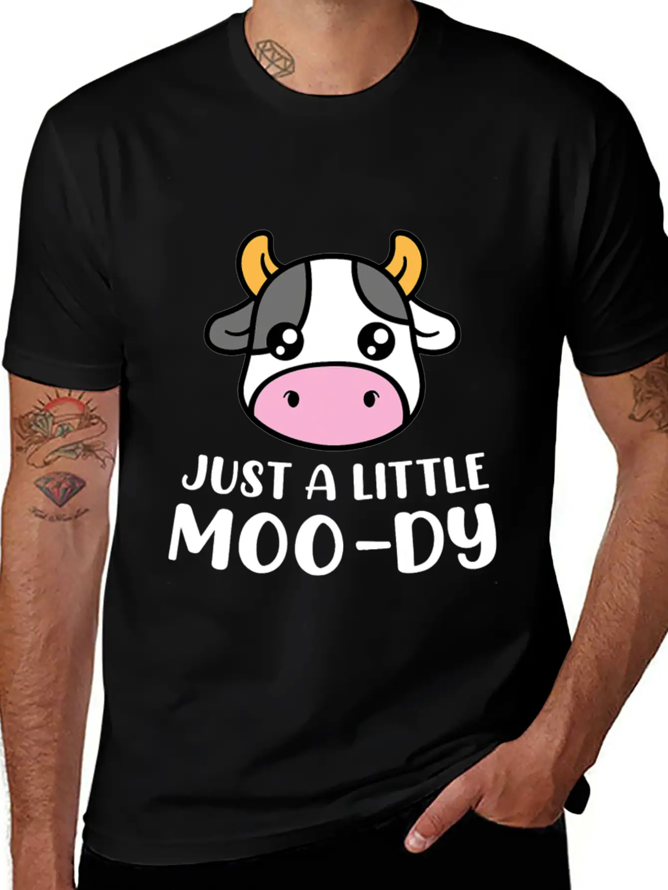 Just A Little MooDy Cute Cow Lover Farmer Animal Basic Graphic T-Shirt – Daily Comfort In Soft Cotton