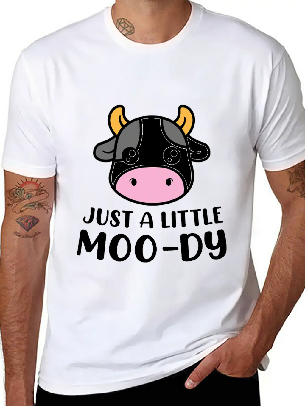 Just A Little MooDy Cute Cow Lover Farmer Animal Basic Graphic T-Shirt – Daily Comfort In Soft Cotton