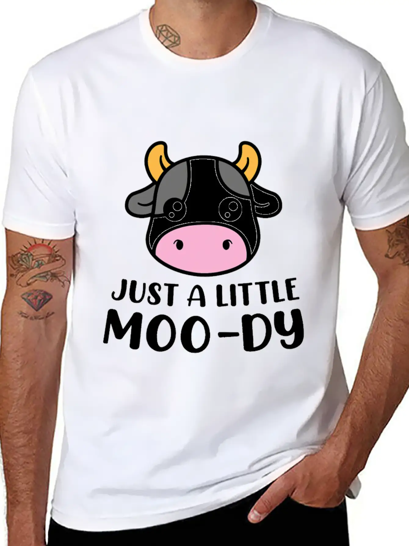 Just A Little MooDy Cute Cow Lover Farmer Animal Basic Graphic T-Shirt – Daily Comfort In Soft Cotton