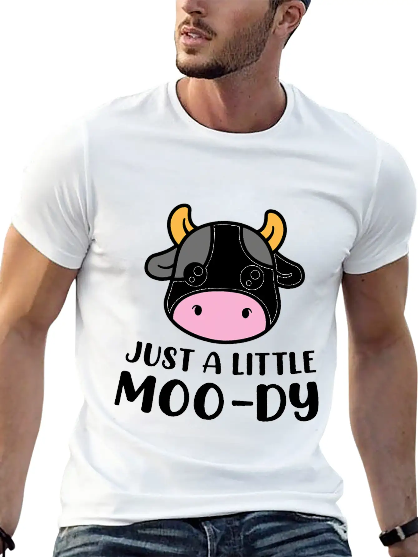 Just A Little MooDy Cute Cow Lover Farmer Animal Basic Graphic T-Shirt – Daily Comfort In Soft Cotton