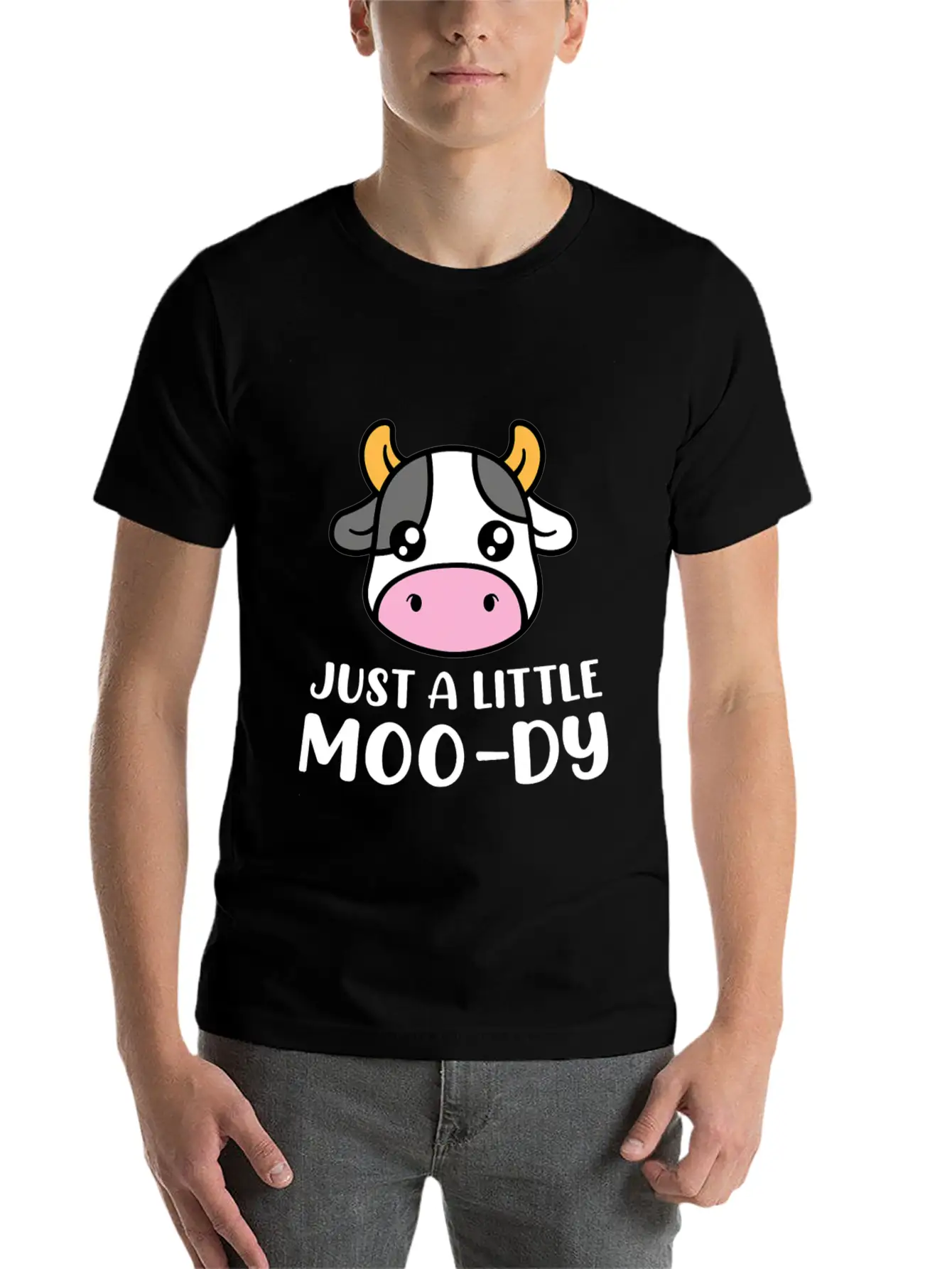 Just A Little MooDy Cute Cow Lover Farmer Animal Basic Graphic T-Shirt – Daily Comfort In Soft Cotton