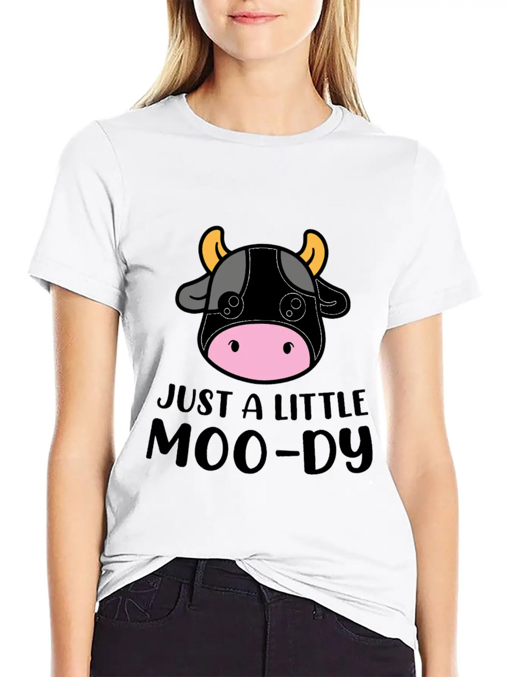 Just A Little MooDy Cute Cow Lover Farmer Animal Basic Graphic T-Shirt – Daily Comfort In Soft Cotton