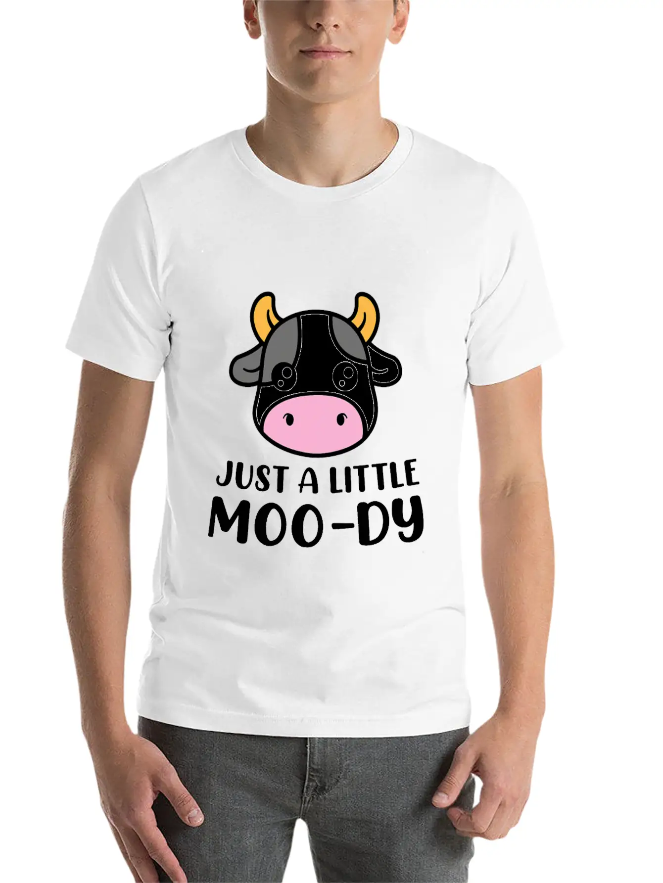Just A Little MooDy Cute Cow Lover Farmer Animal Basic Graphic T-Shirt – Daily Comfort In Soft Cotton