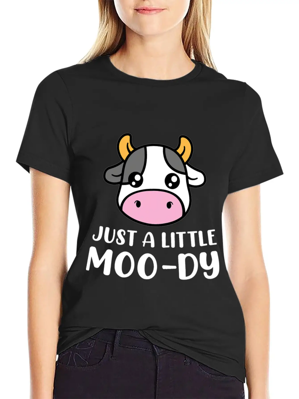Just A Little MooDy Cute Cow Lover Farmer Animal Basic Graphic T-Shirt – Daily Comfort In Soft Cotton