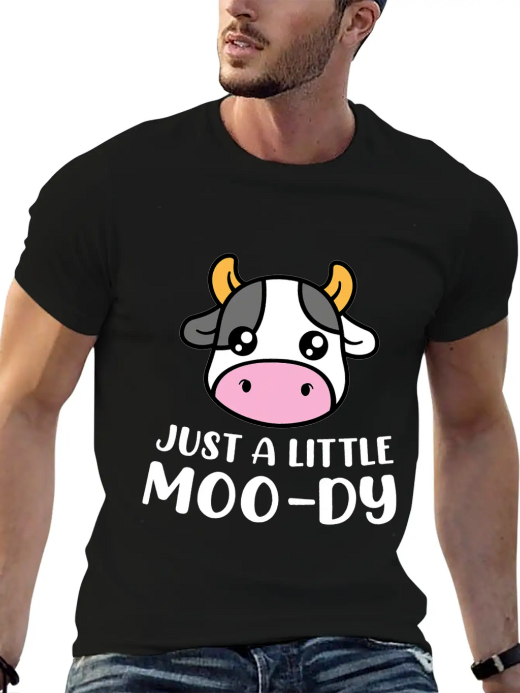 Just A Little MooDy Cute Cow Lover Farmer Animal Basic Graphic T-Shirt – Daily Comfort In Soft Cotton