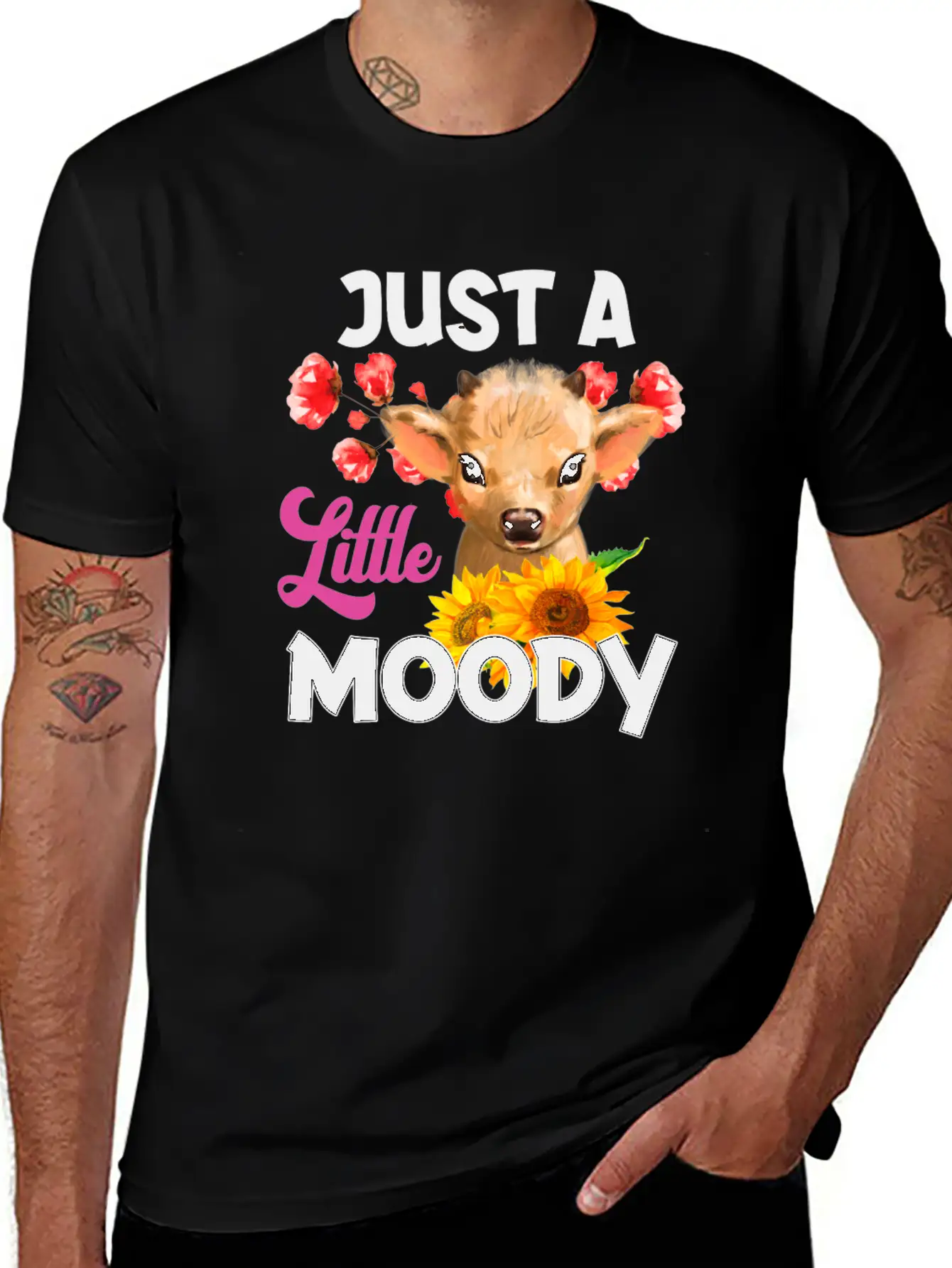 Just A Little Moody T Shirt, Cow Breathable Soft Cotton T-Shirt – Timeless Casual Look