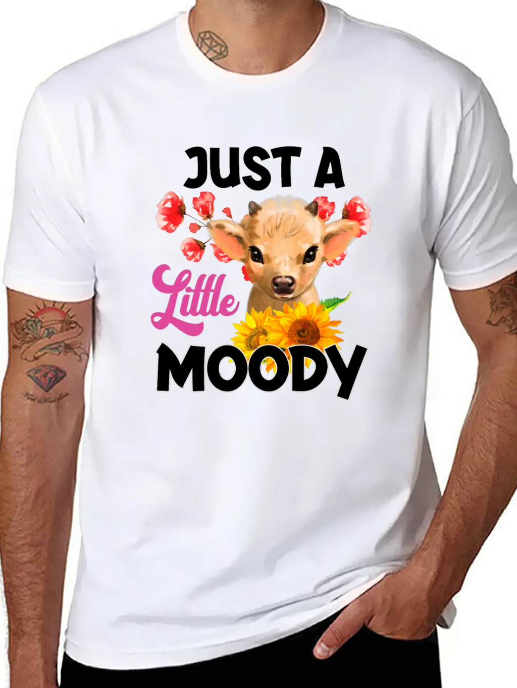Just A Little Moody T Shirt, Cow Breathable Soft Cotton T-Shirt – Timeless Casual Look