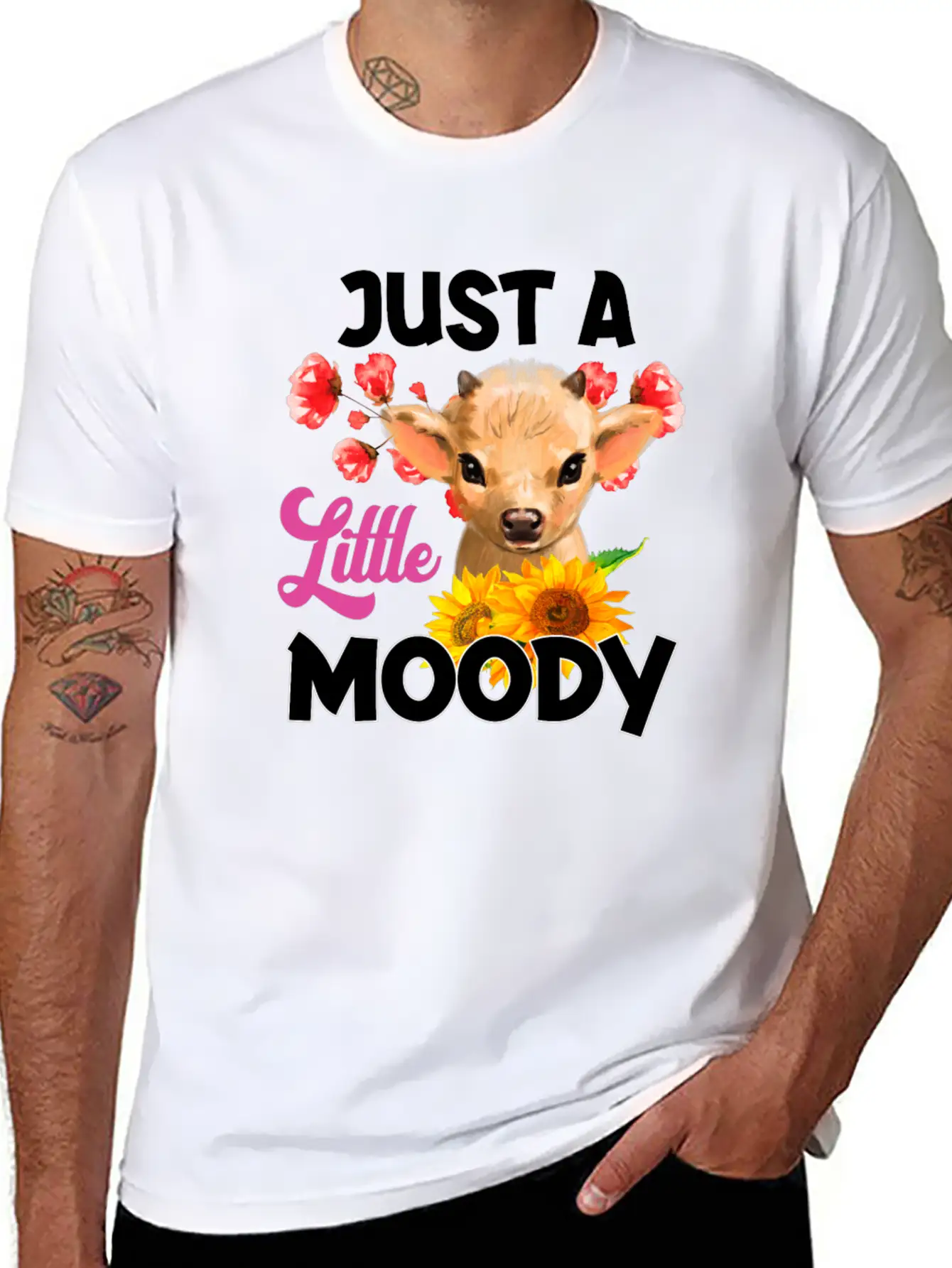 Just A Little Moody T Shirt, Cow Breathable Soft Cotton T-Shirt – Timeless Casual Look