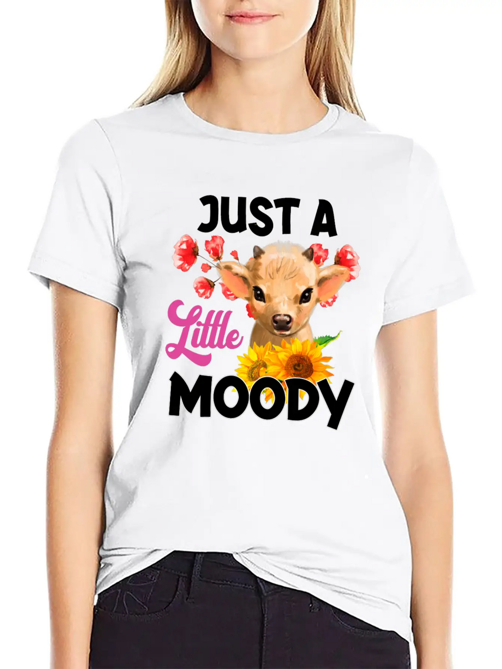 Just A Little Moody T Shirt, Cow Breathable Soft Cotton T-Shirt – Timeless Casual Look