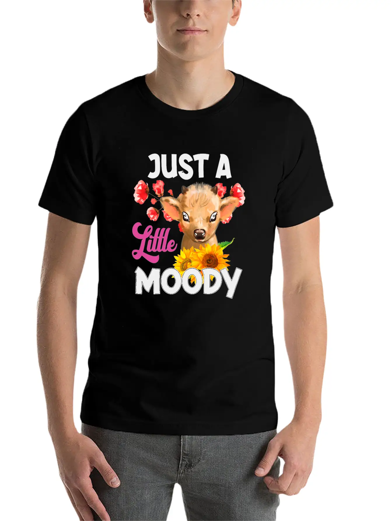 Just A Little Moody T Shirt, Cow Breathable Soft Cotton T-Shirt – Timeless Casual Look