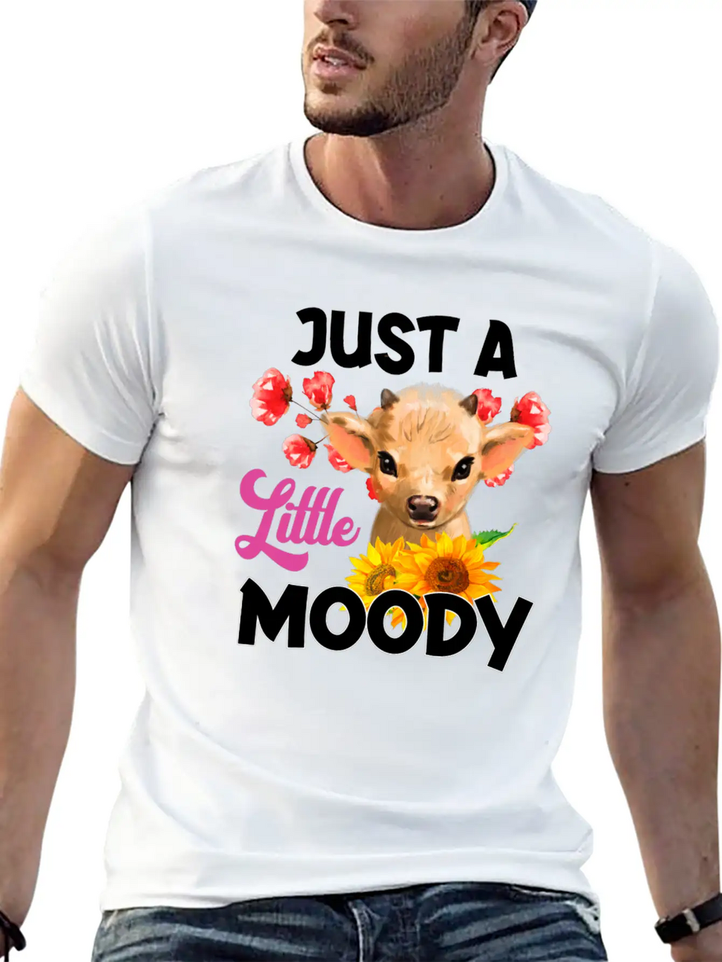 Just A Little Moody T Shirt, Cow Breathable Soft Cotton T-Shirt – Timeless Casual Look