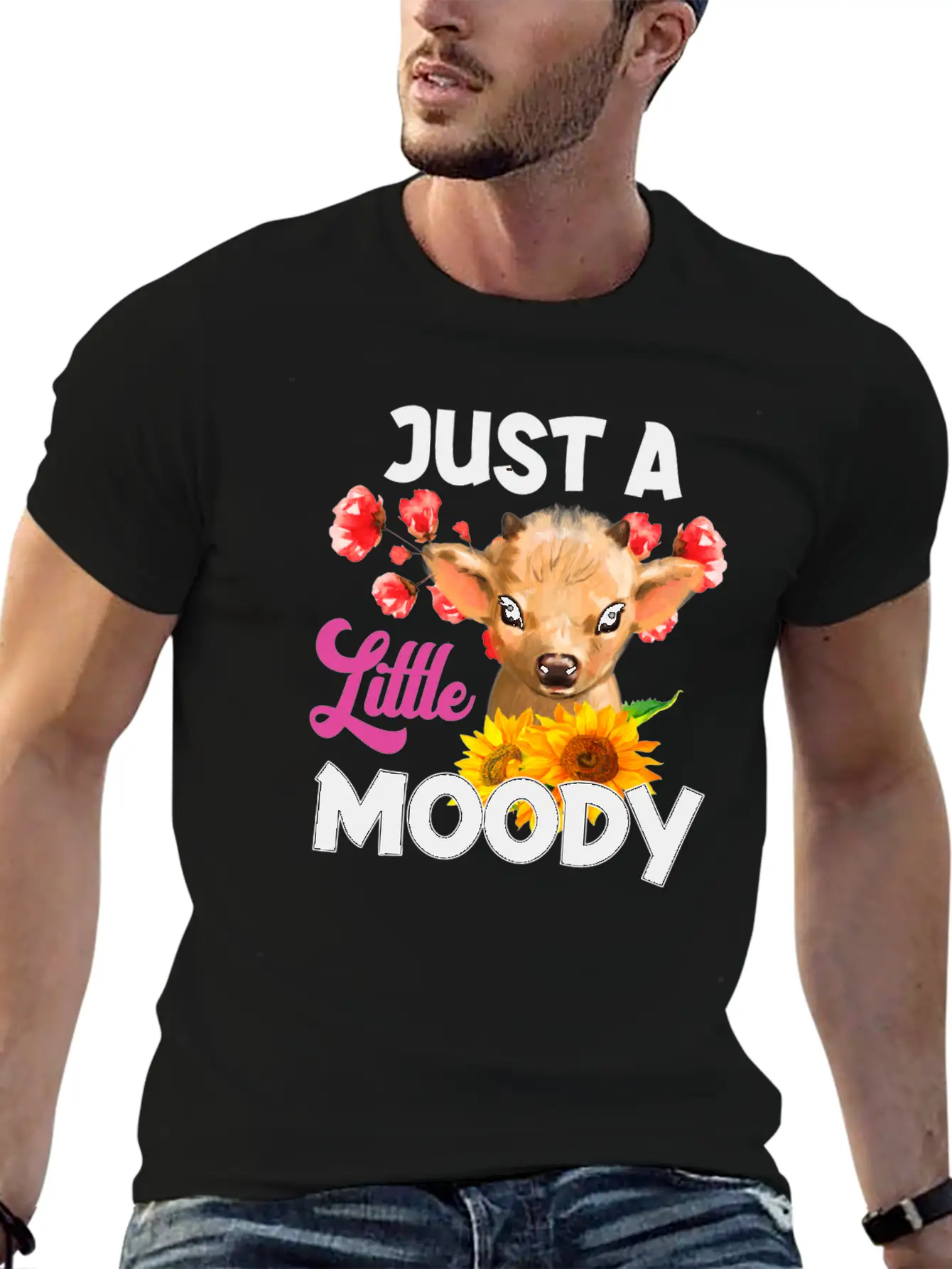 Just A Little Moody T Shirt, Cow Breathable Soft Cotton T-Shirt – Timeless Casual Look