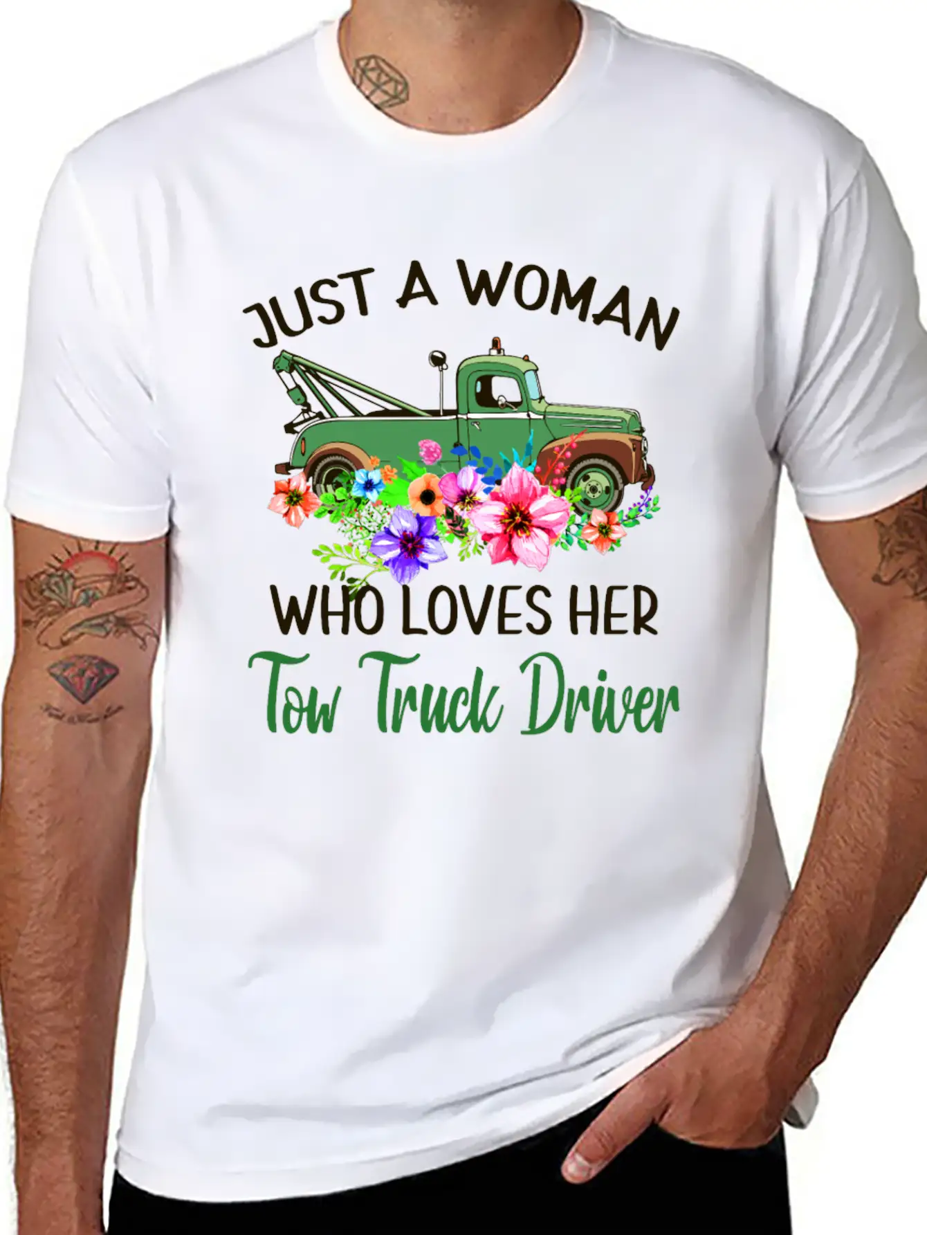 Just A Woman Who Loves Her Tow Truck Driver Timeless Short Sleeve Tee – Comfy And Minimalist Design