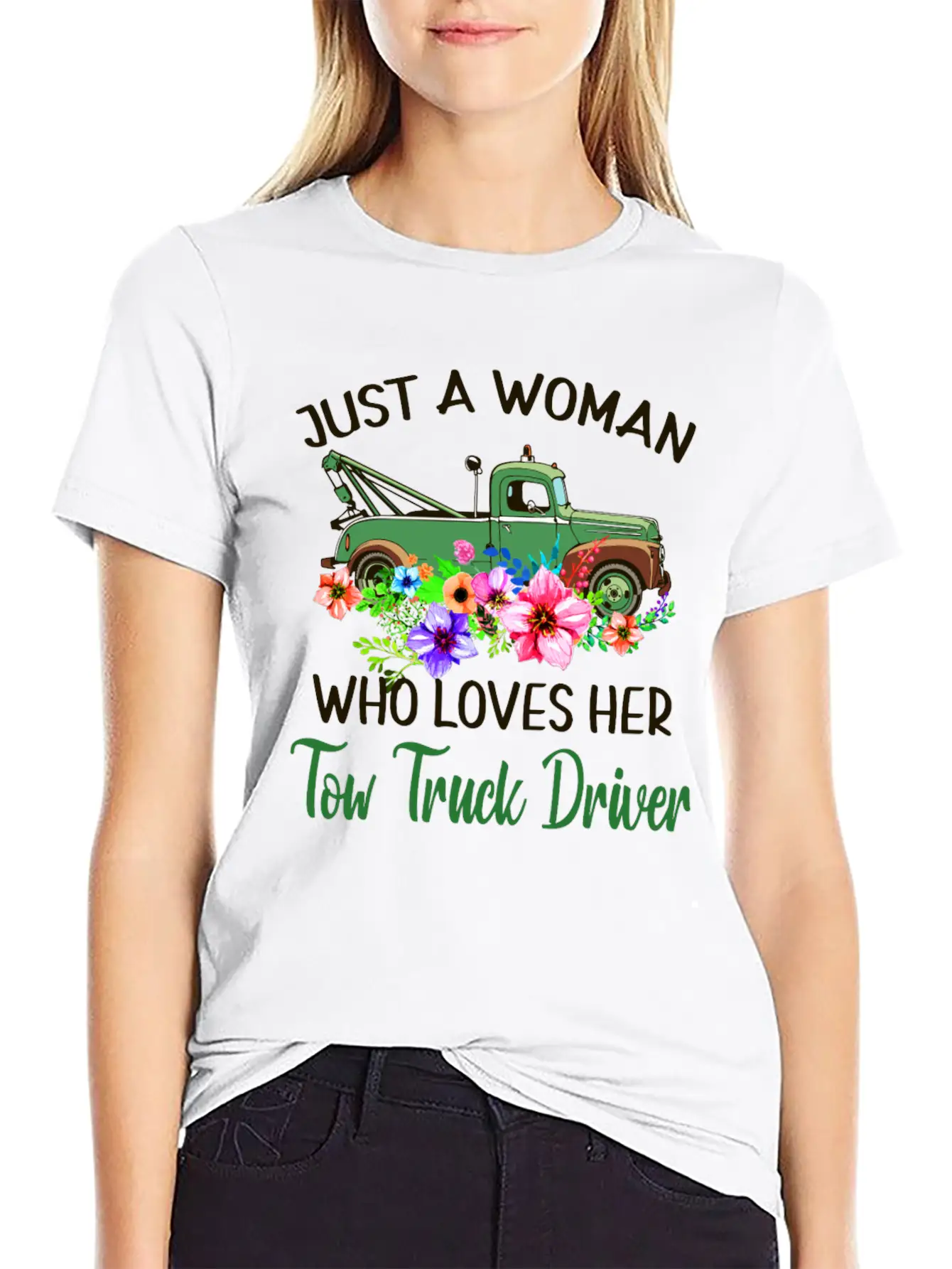 Just A Woman Who Loves Her Tow Truck Driver Timeless Short Sleeve Tee – Comfy And Minimalist Design