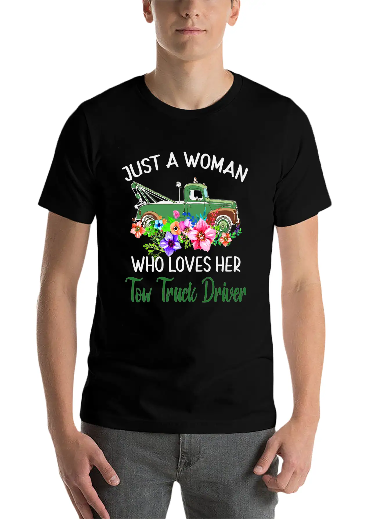 Just A Woman Who Loves Her Tow Truck Driver Timeless Short Sleeve Tee – Comfy And Minimalist Design
