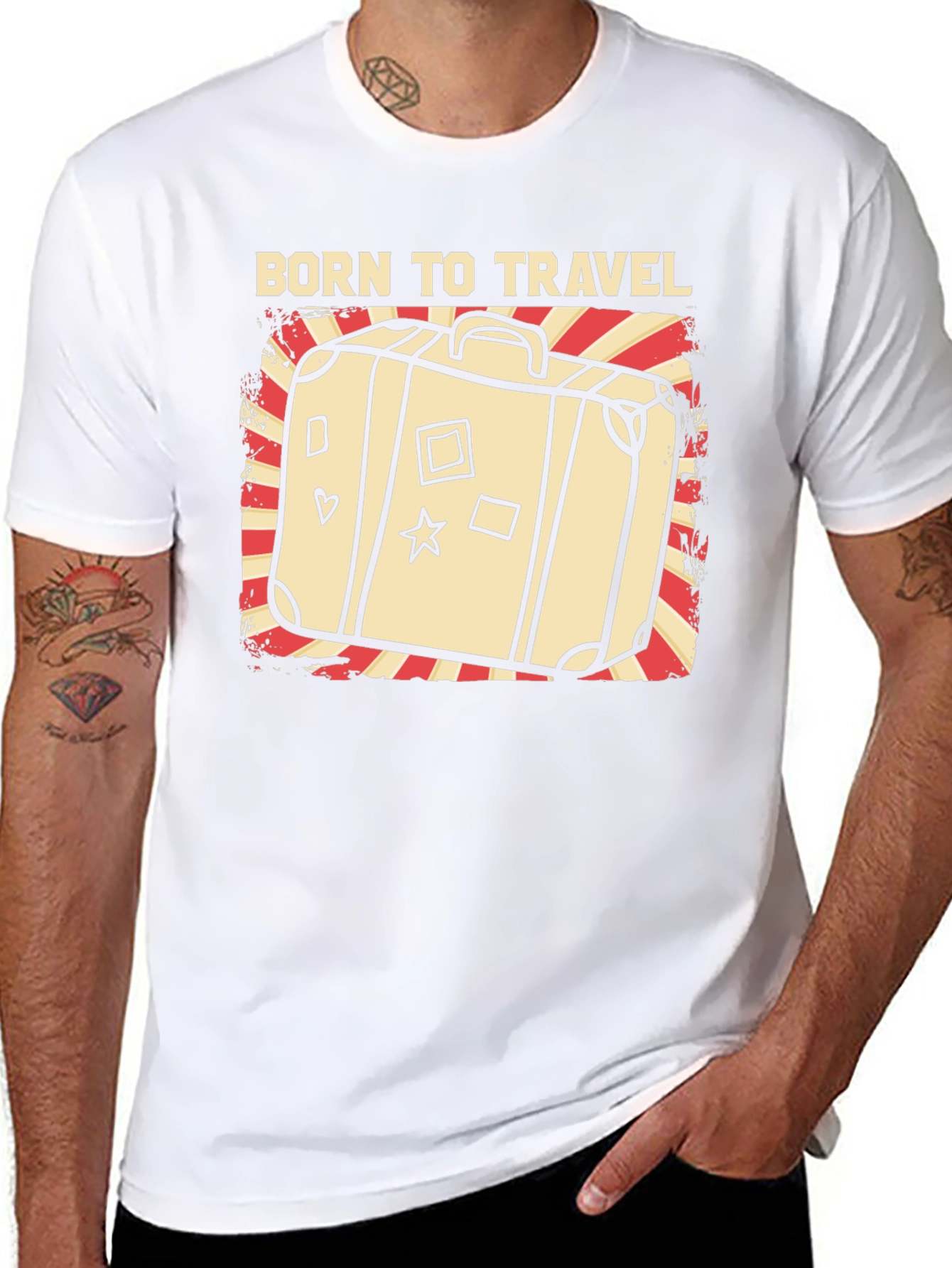 Born to Travel Graphic T-Shirt - Suitcase Design