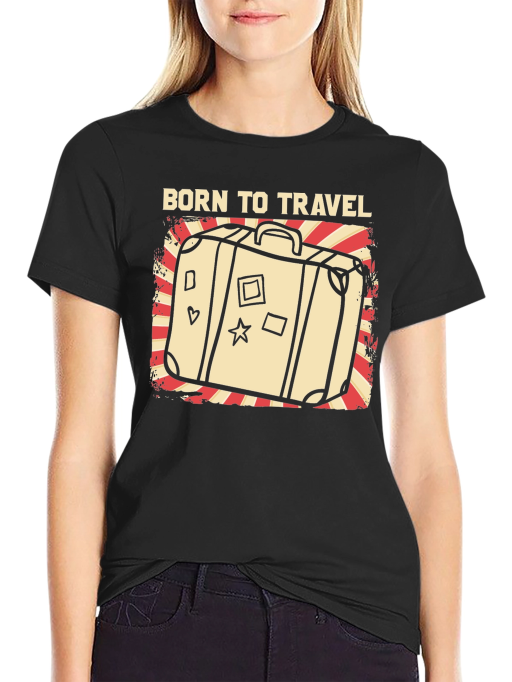 Born to Travel Graphic T-Shirt - Suitcase Design