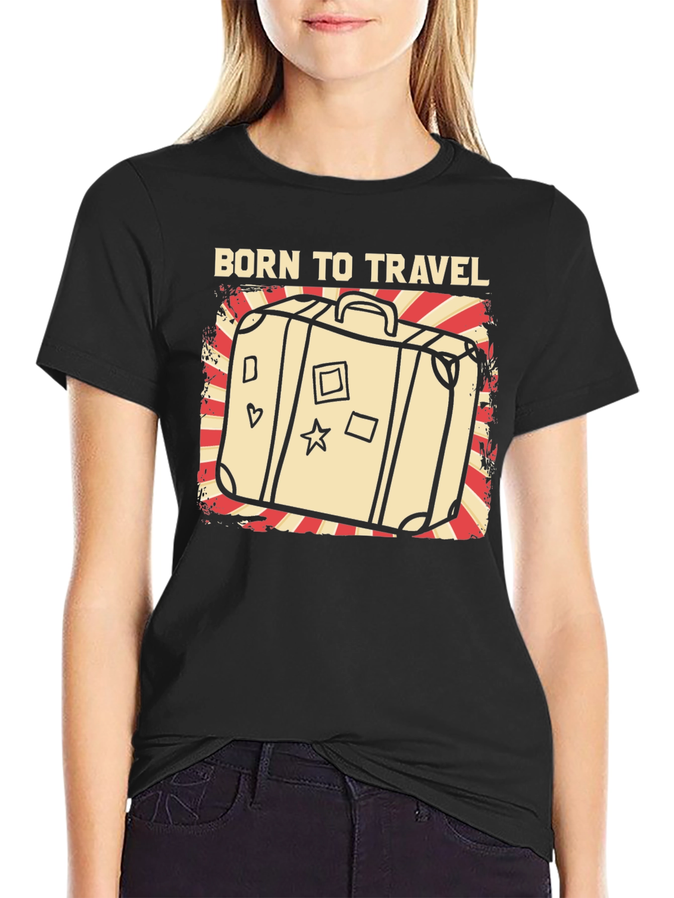 Born to Travel Graphic T-Shirt - Suitcase Design