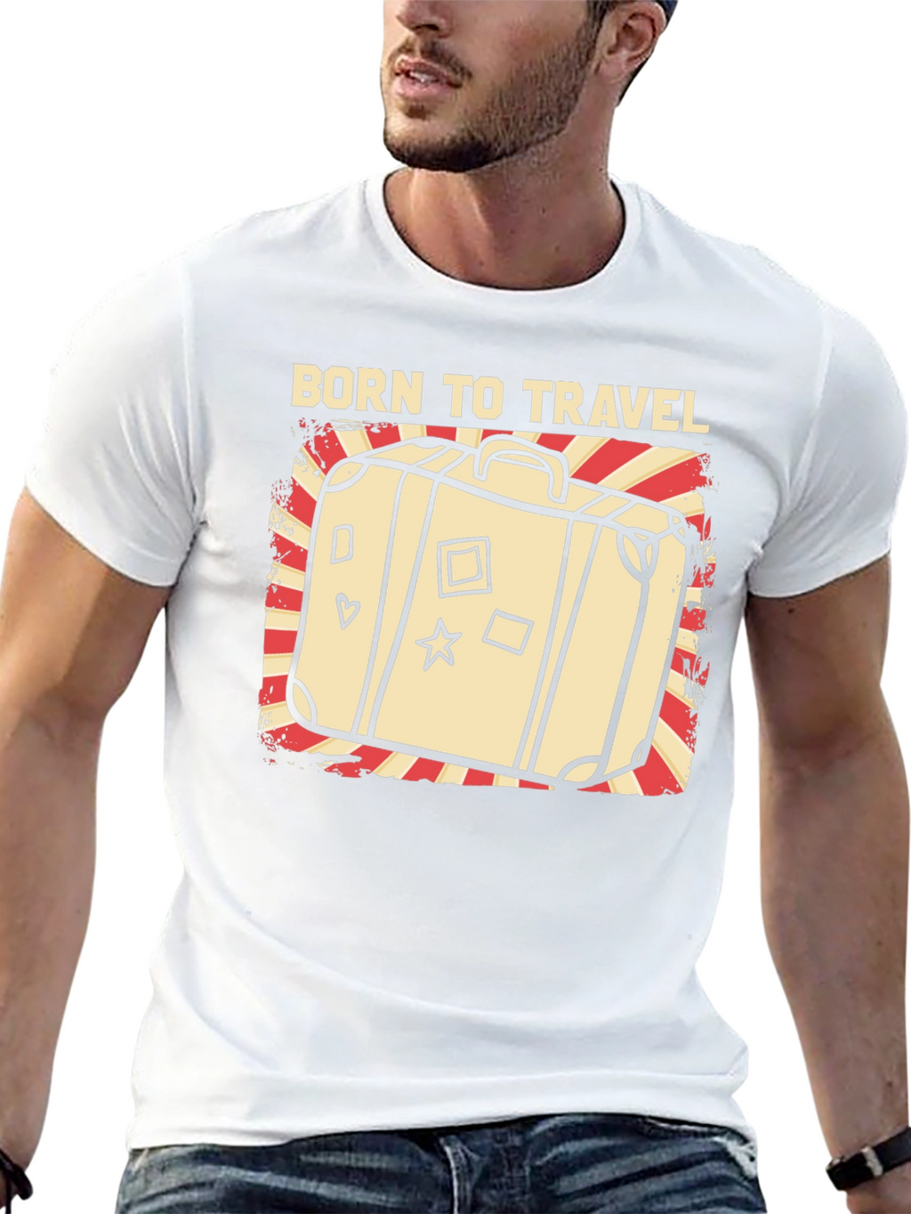 Born to Travel Graphic T-Shirt - Suitcase Design