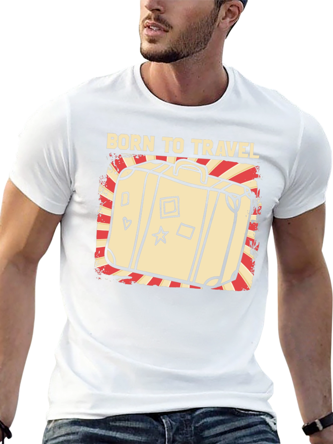 Born to Travel Graphic T-Shirt - Suitcase Design