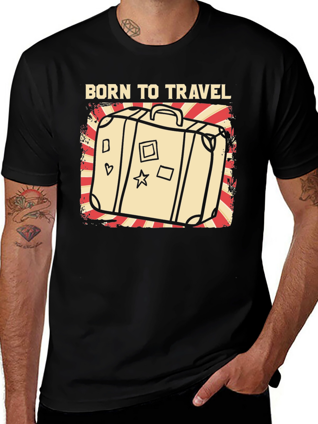 Born to Travel Graphic T-Shirt - Suitcase Design