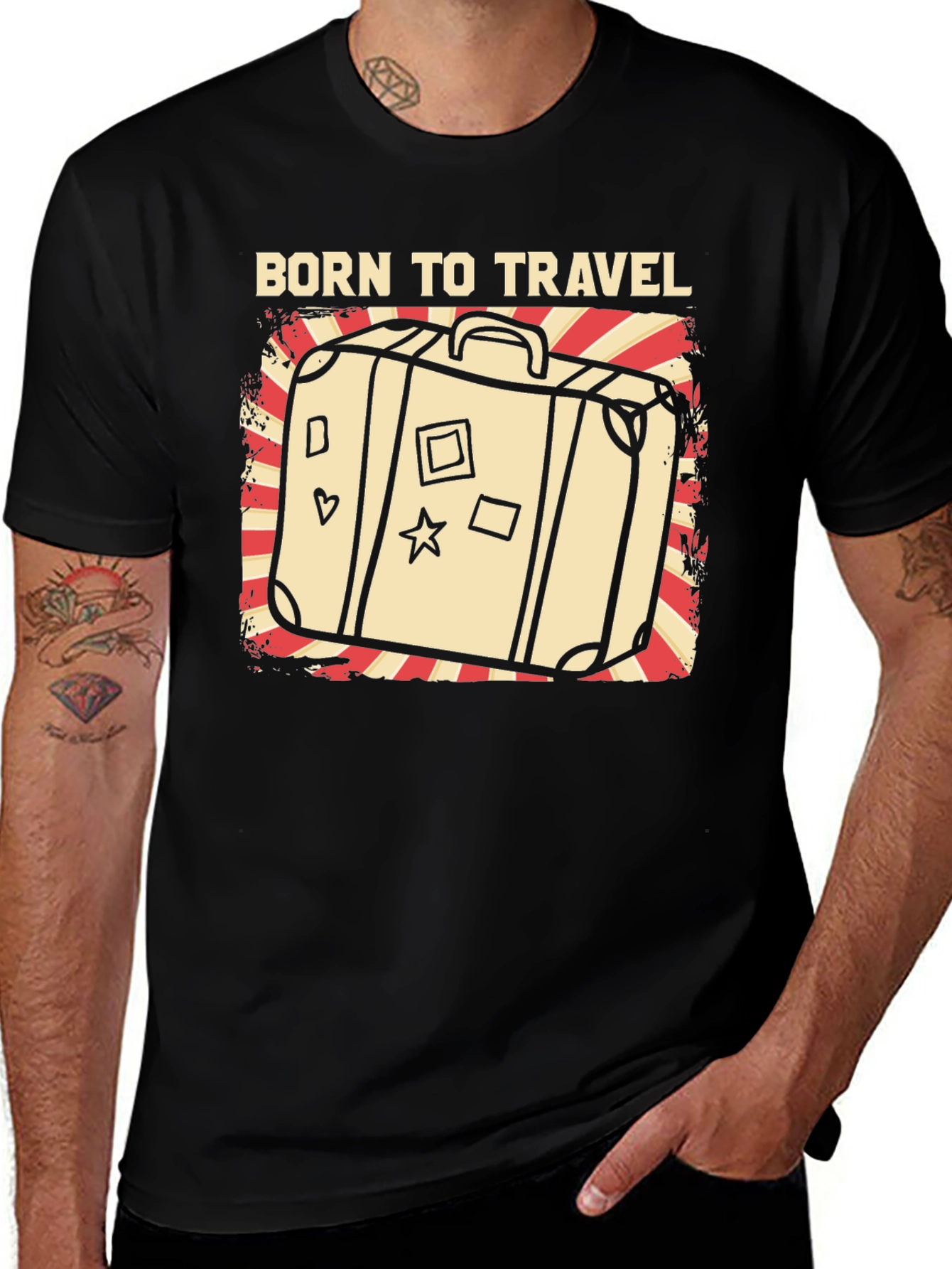 Born to Travel Graphic T-Shirt - Suitcase Design