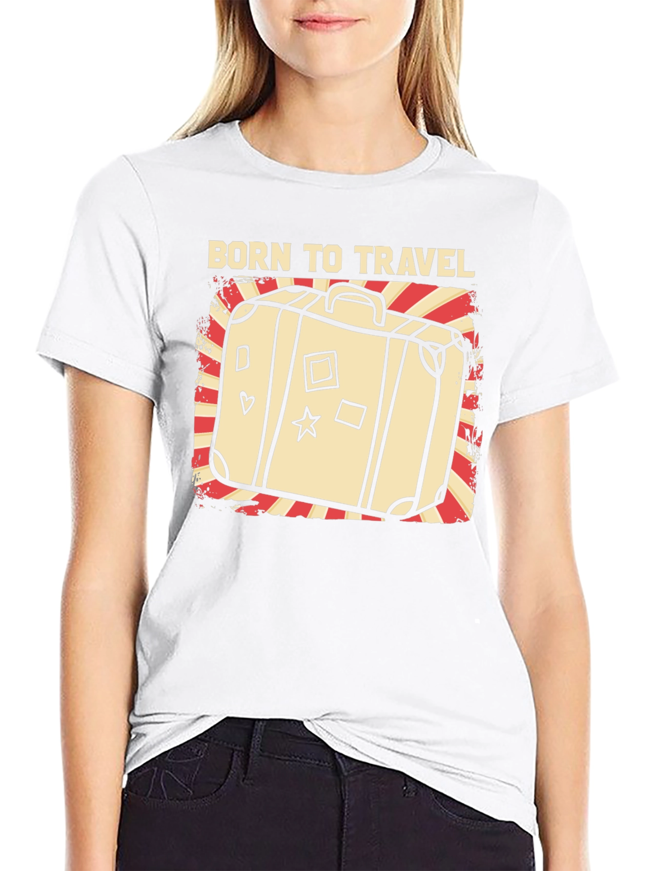 Born to Travel Graphic T-Shirt - Suitcase Design