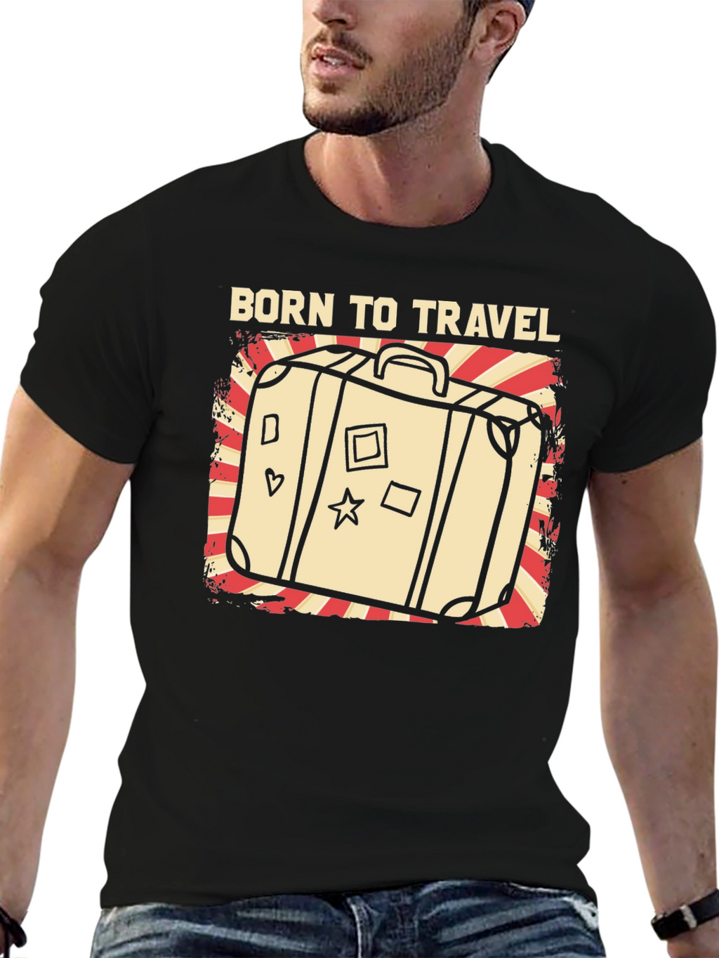 Born to Travel Graphic T-Shirt - Suitcase Design