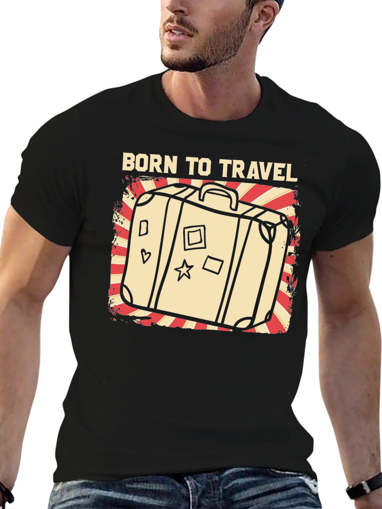 Born to Travel Graphic T-Shirt - Suitcase Design