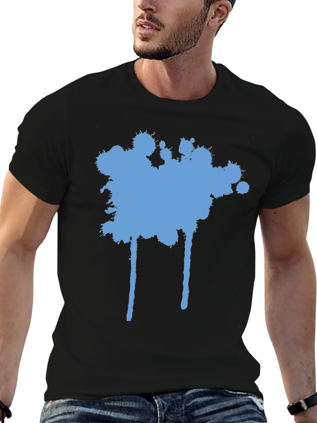 Blue Splatter Graphic Black T-Shirt