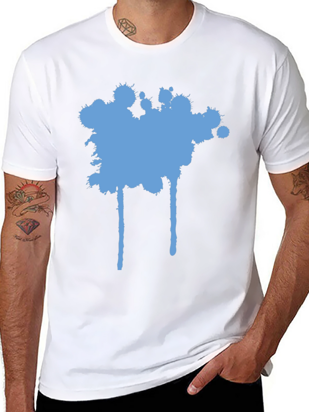 Blue Splatter Graphic Black T-Shirt