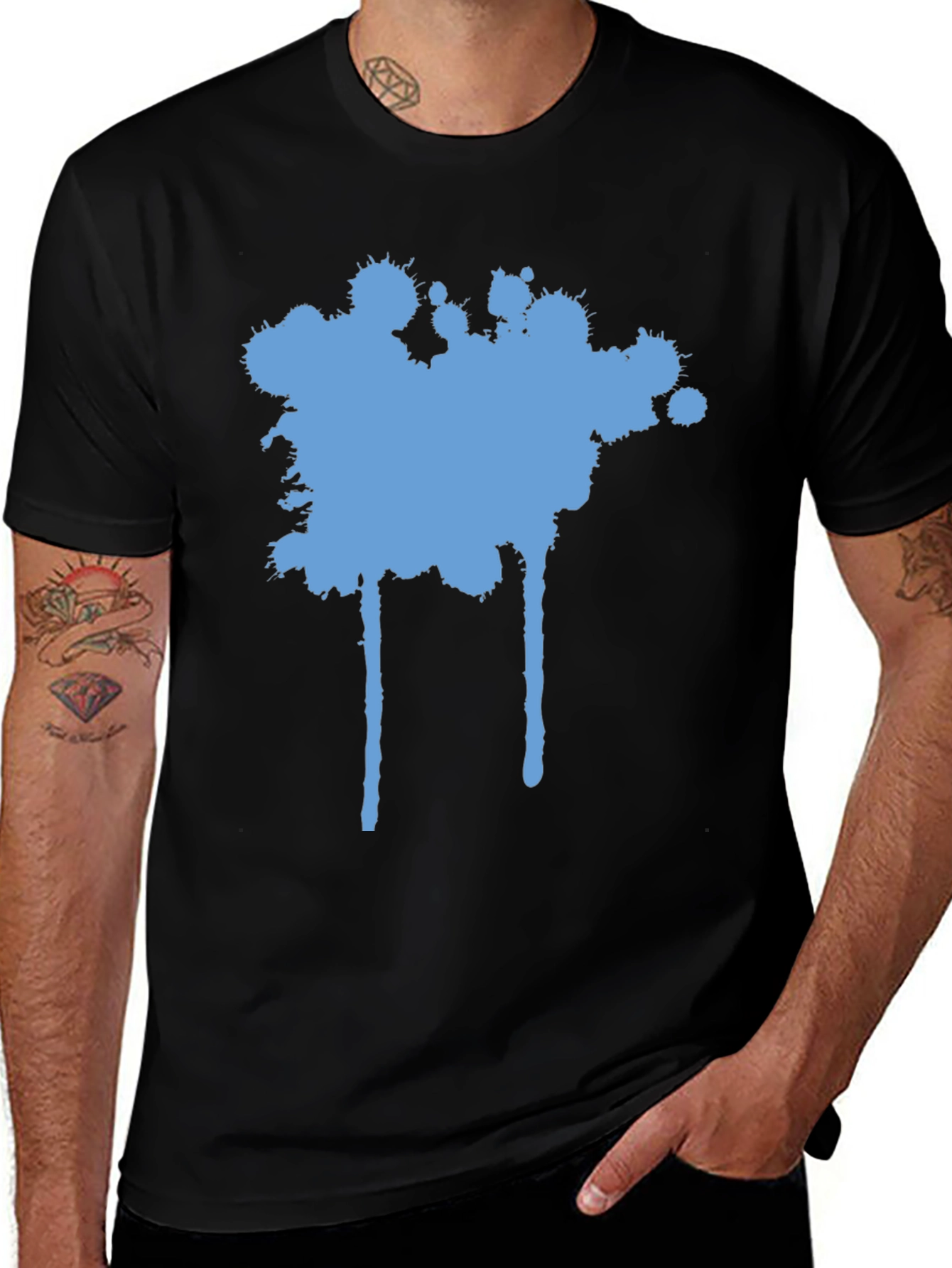 Blue Splatter Graphic Black T-Shirt