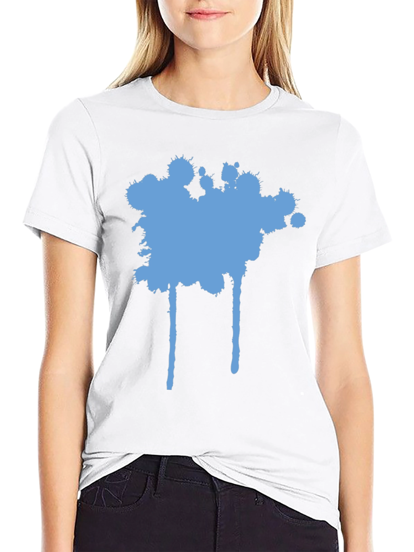 Blue Splatter Graphic Black T-Shirt
