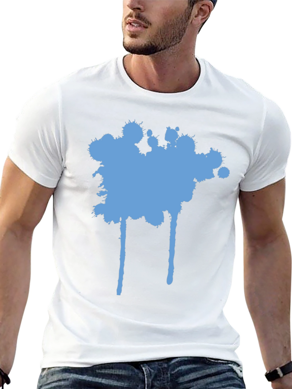 Blue Splatter Graphic Black T-Shirt
