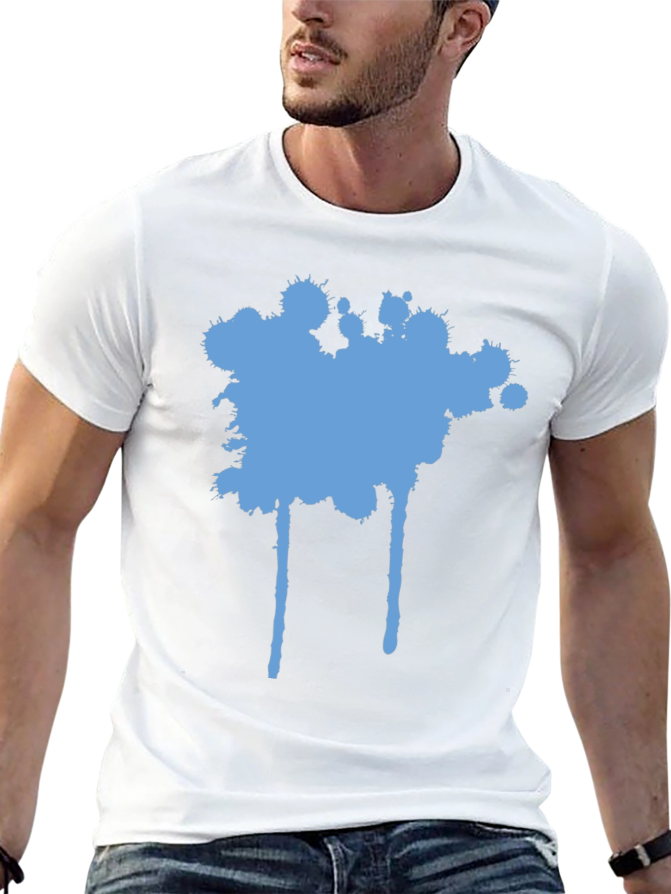 Blue Splatter Graphic Black T-Shirt