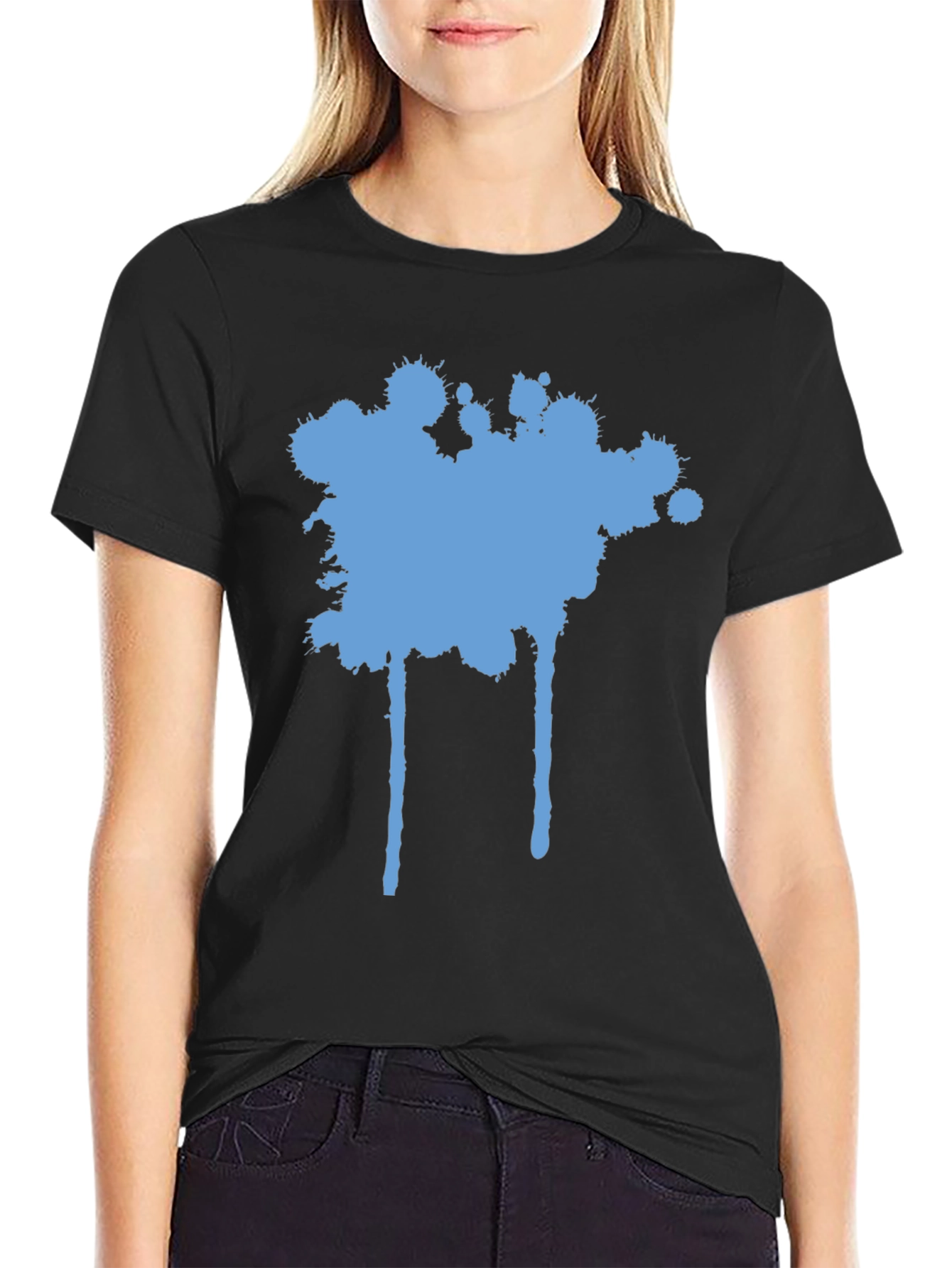 Blue Splatter Graphic Black T-Shirt