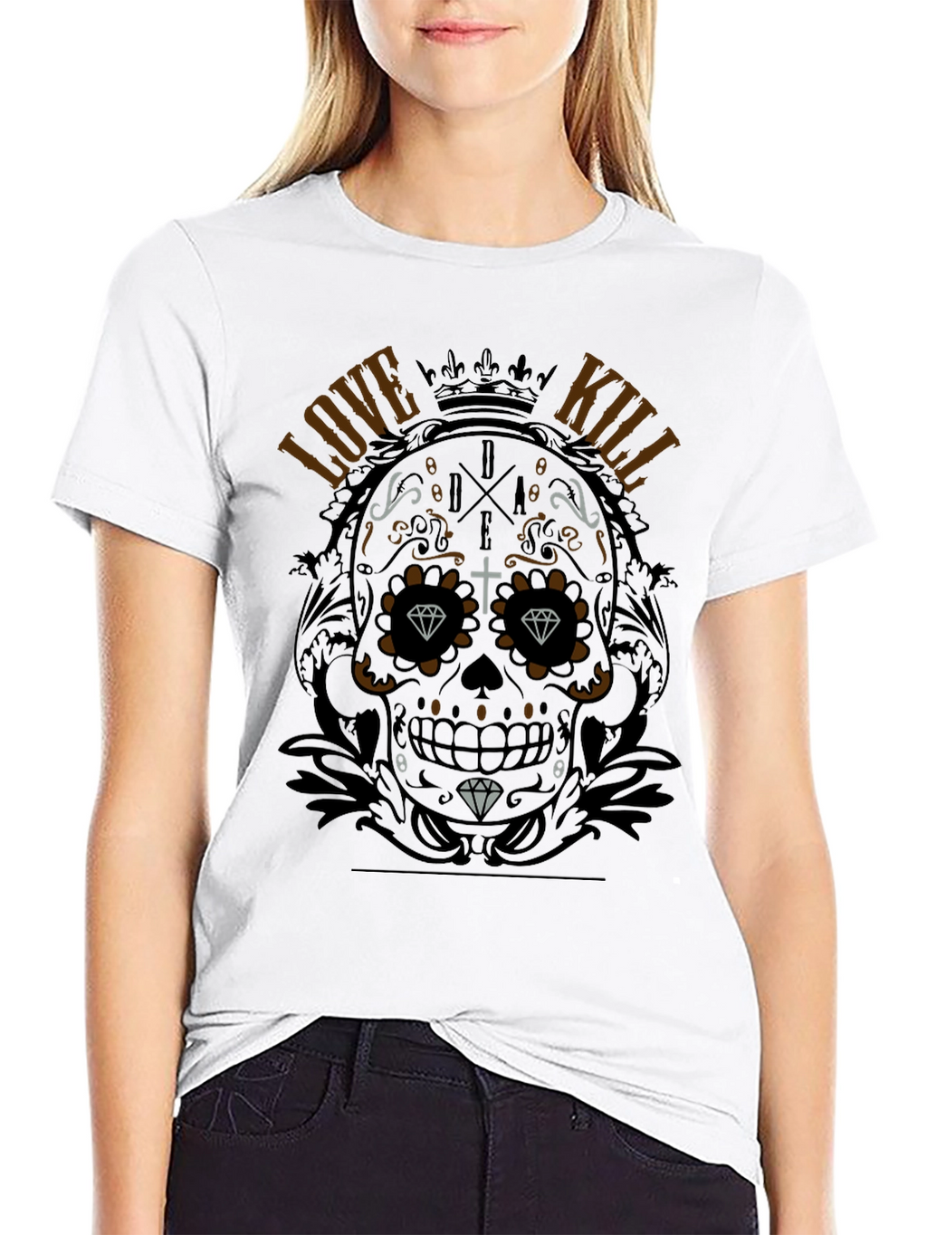 Sugar Skull Love Kill Graphic Black T-Shirt
