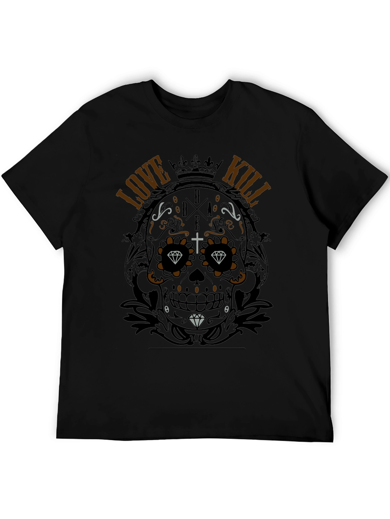 Sugar Skull Love Kill Graphic Black T-Shirt